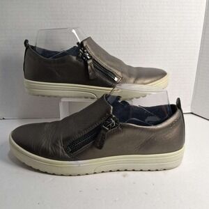 ECCO Metallic Bronze Leather Zip Slip On Sneakers Women's Size 7